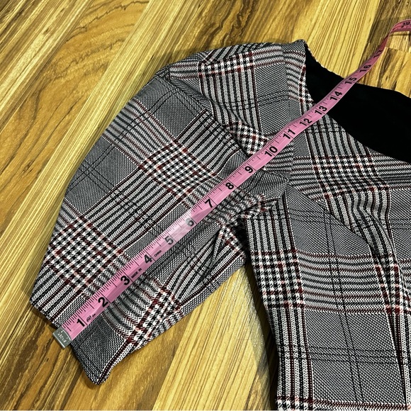 Alton Gray Short Sleeve Peasant Gray And Pink Plaid Dress Back Zipper Size 8 - Picture 4 of 7